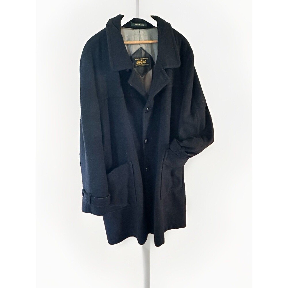VTG Royal Coachman USA Mens 42L Black Long Sleeve Wool Blend Classic Overcoat